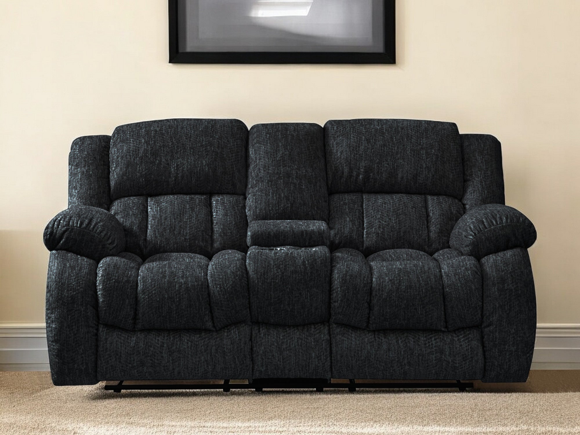 77 Black Manual Reclining Loveseat With Storage