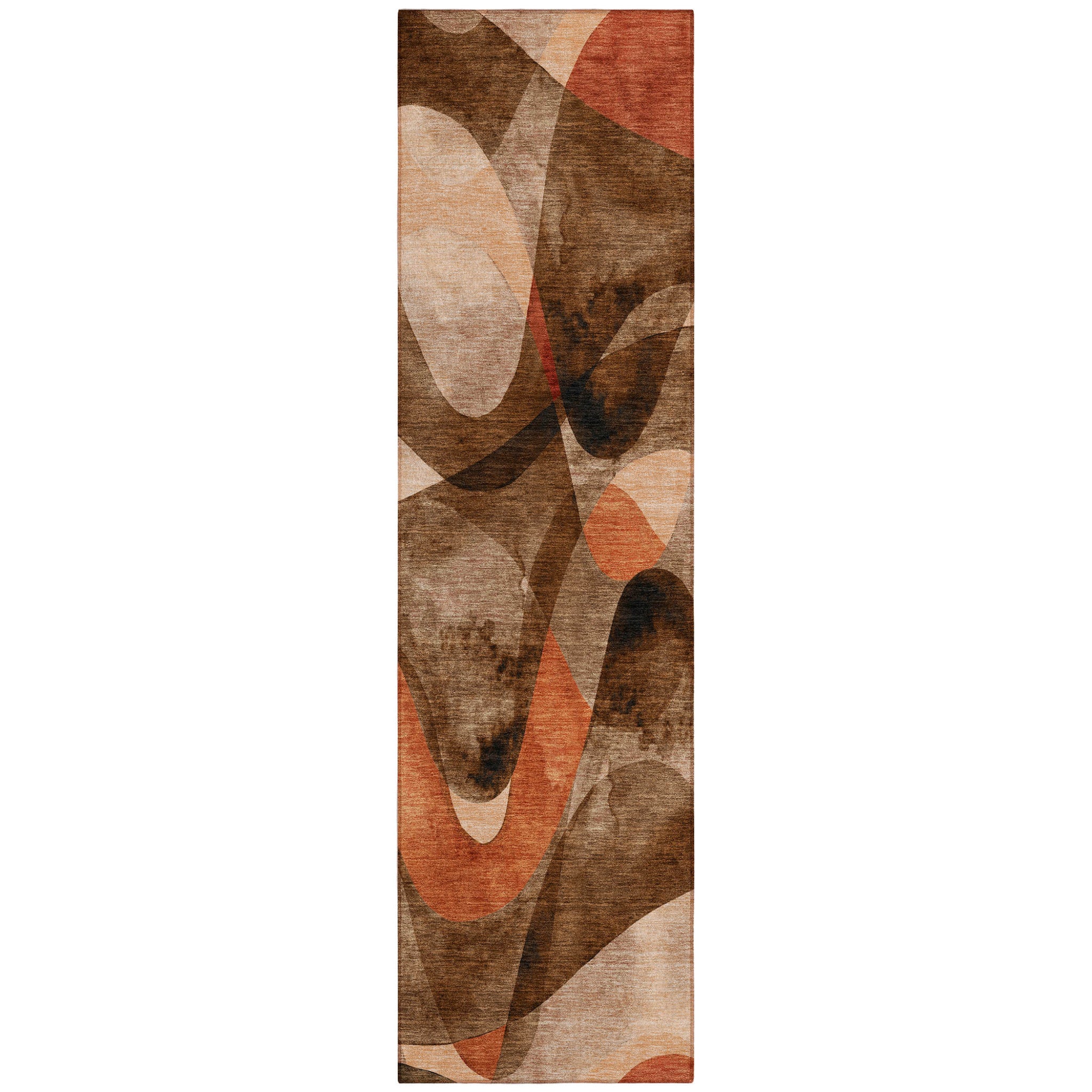 8 Runner Chocolate Abstract Washable Non Skid Indoor Outdoor Runner Rug