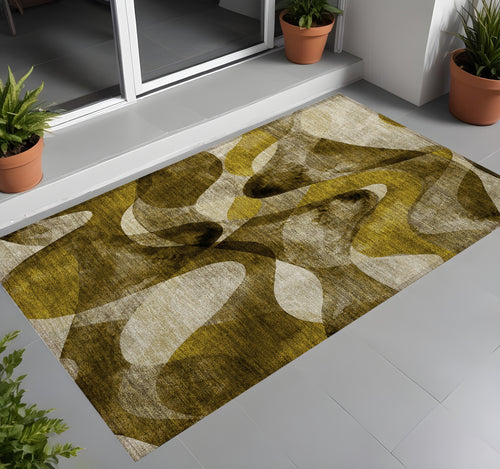 2 X 3 Coffee Abstract Washable Non Skid Indoor Outdoor Area Rug