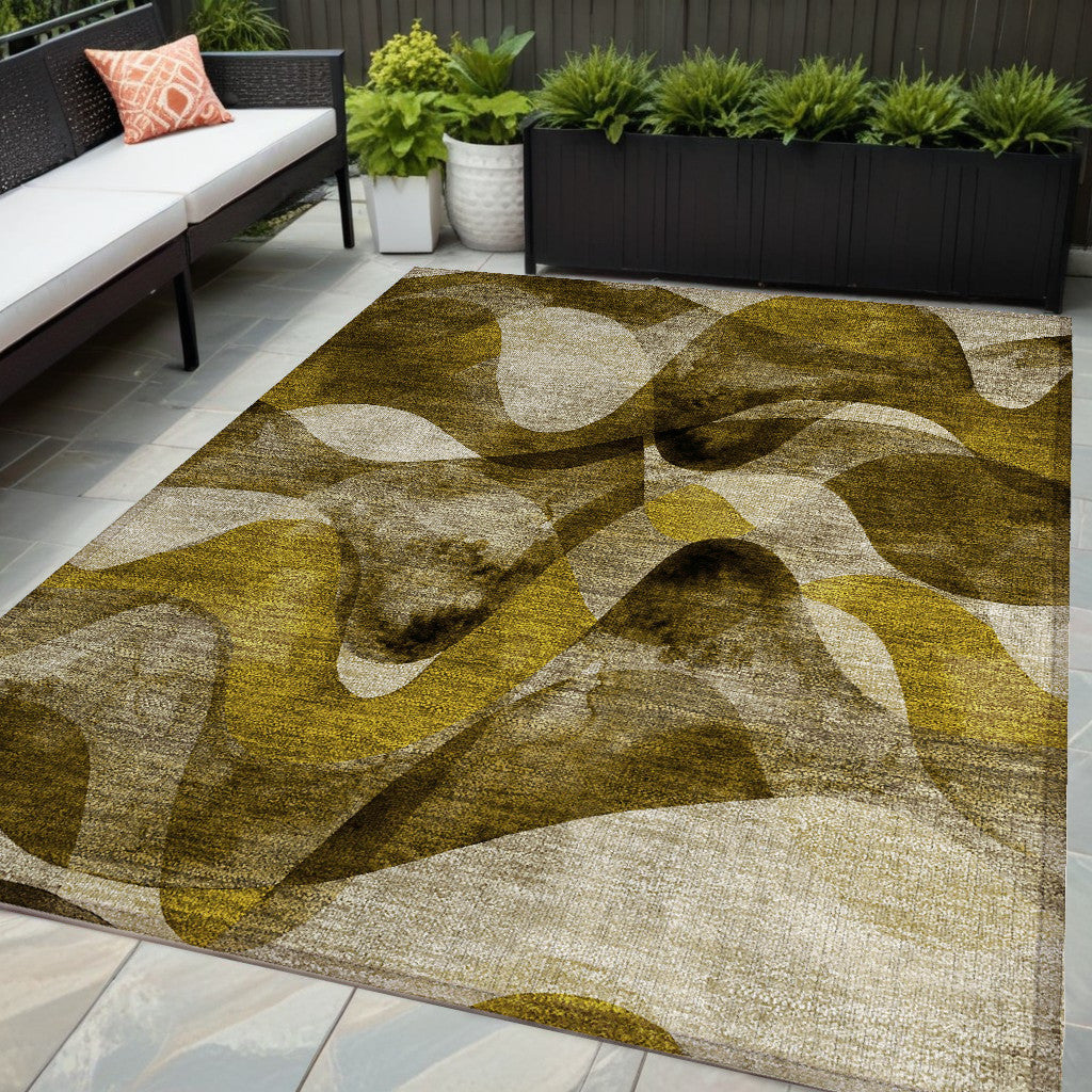 5 X 8 Coffee Abstract Washable Non Skid Indoor Outdoor Area Rug