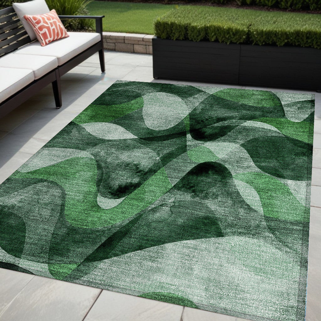 5 X 8 Fern Green Abstract Washable Non Skid Indoor Outdoor Area Rug