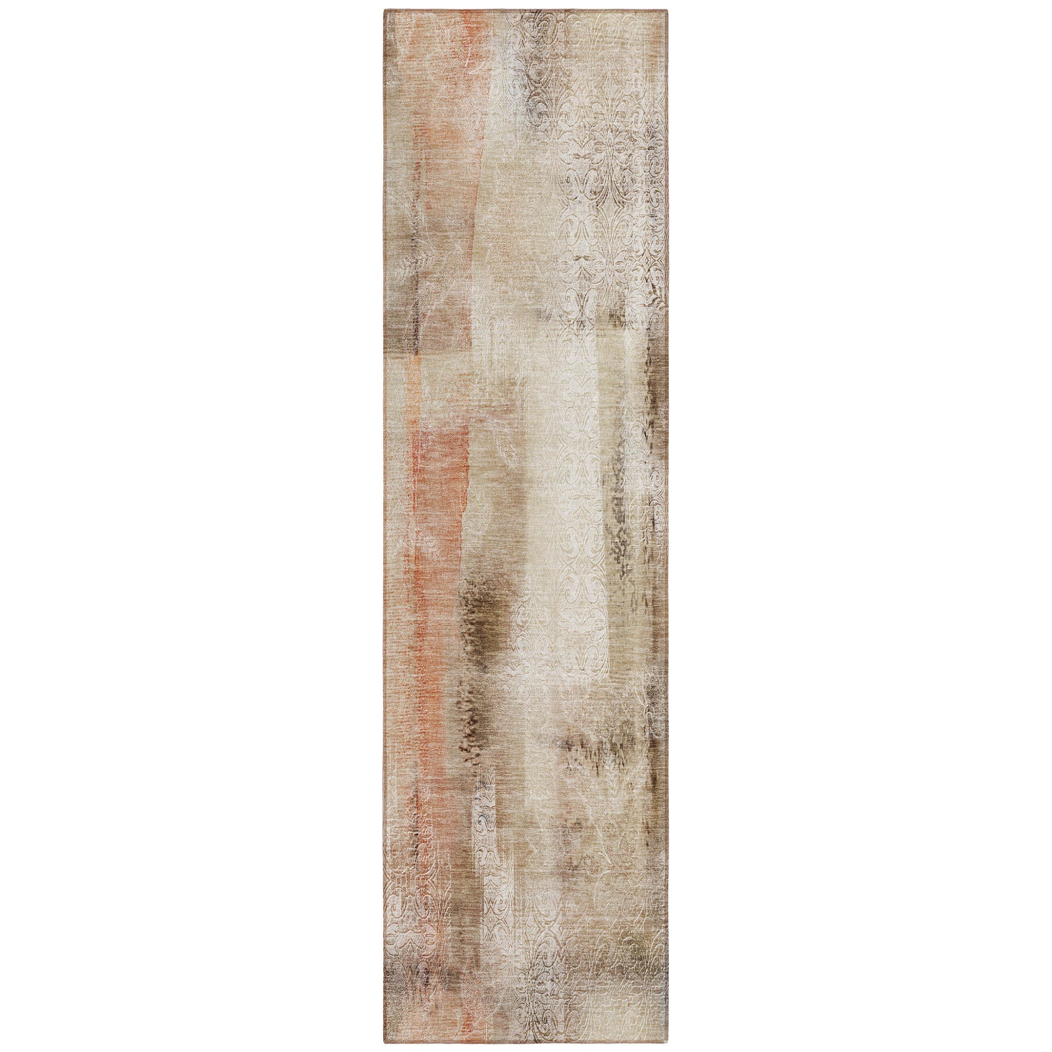 8 Runner Beige and Brown Washable Non Skid Indoor Outdoor Runner Rug