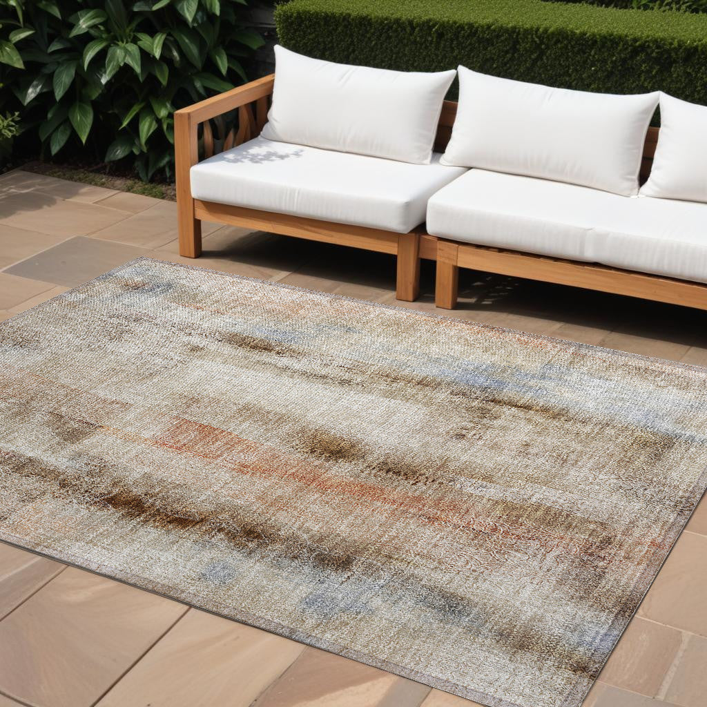 9 X 12 Beige and Brown Washable Non Skid Indoor Outdoor Area Rug