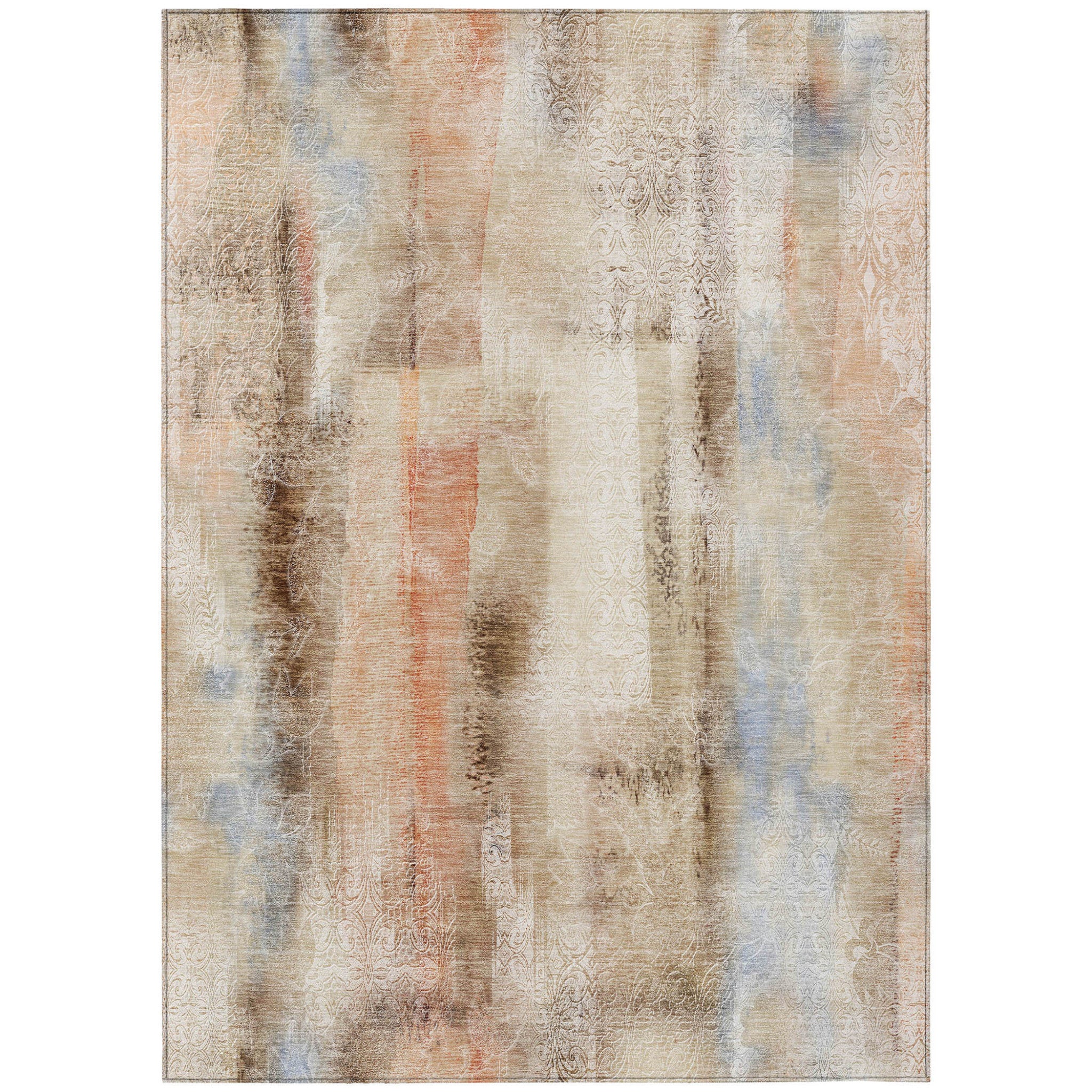 10 X 14 Beige and Brown Washable Non Skid Indoor Outdoor Area Rug