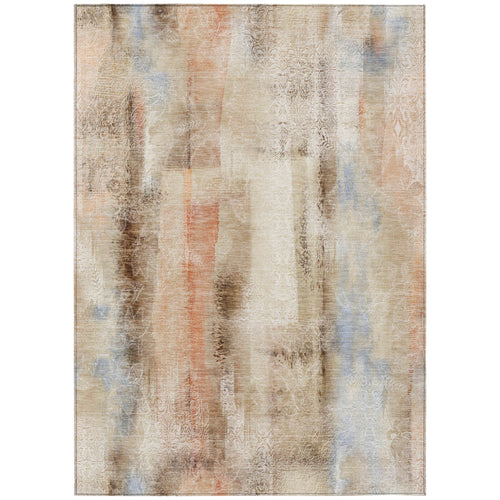 10 X 14 Beige and Brown Washable Non Skid Indoor Outdoor Area Rug