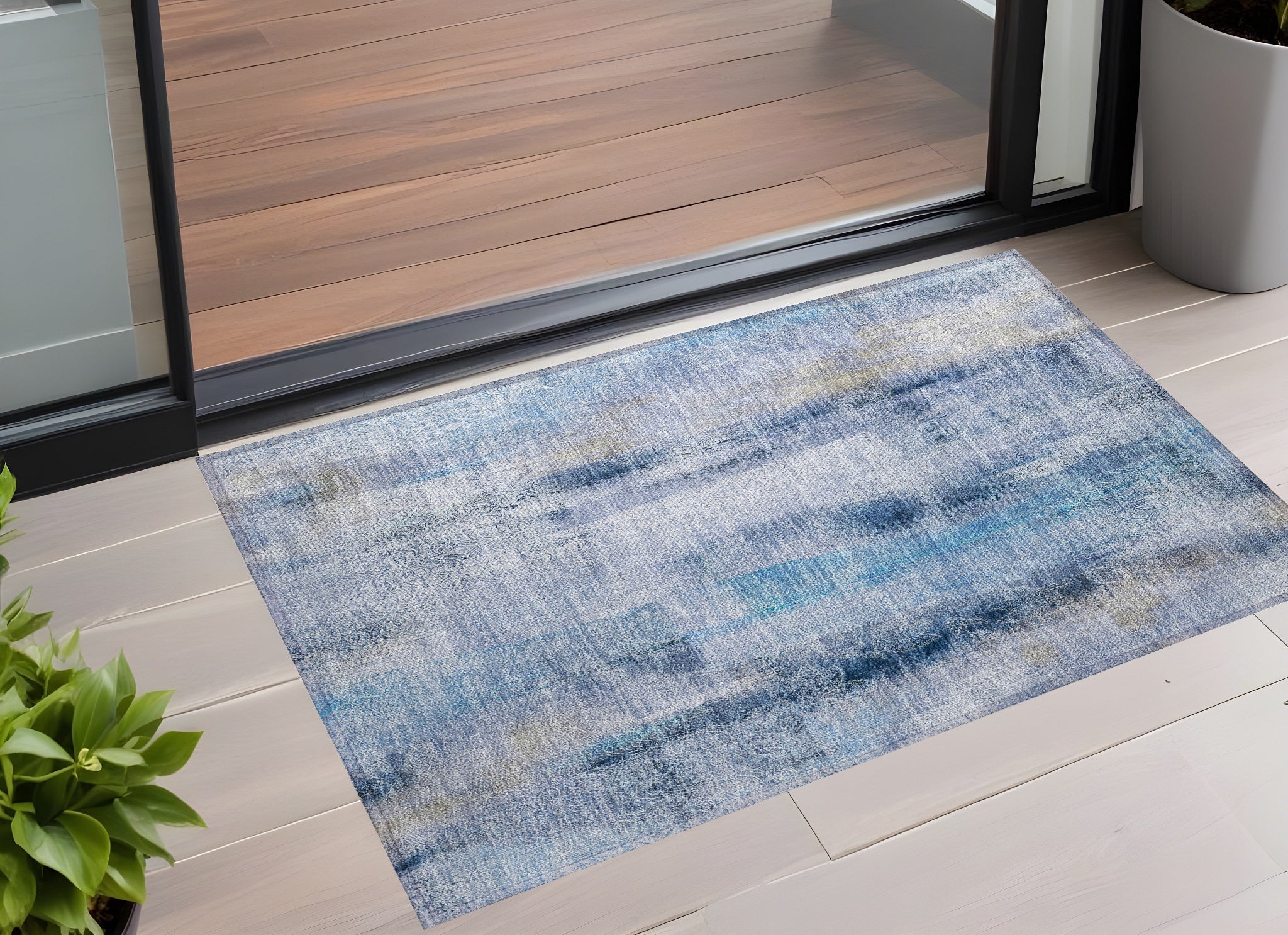 2 X 3 Blue Washable Non Skid Indoor Outdoor Area Rug