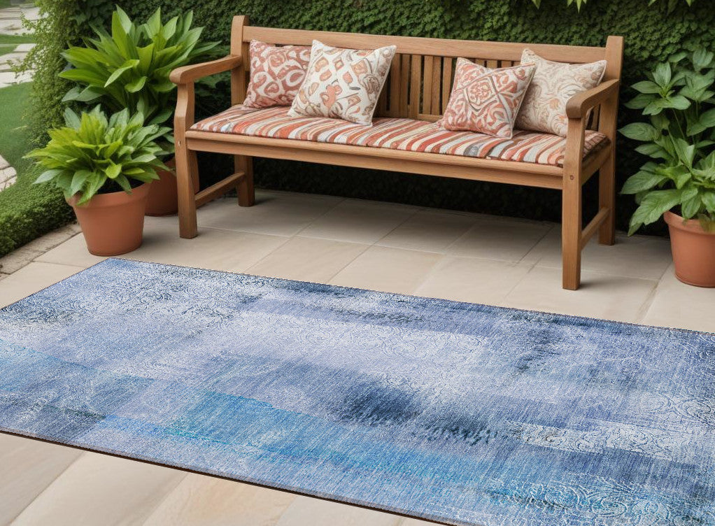 8 Runner Blue Washable Non Skid Indoor Outdoor Runner Rug