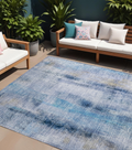 8 X 10 Blue Washable Non Skid Indoor Outdoor Area Rug