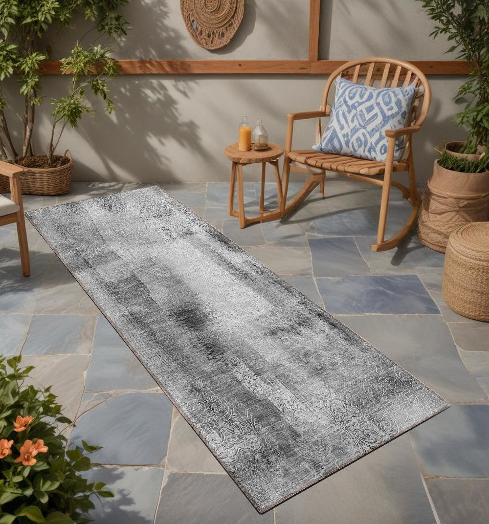 8 Runner Gray Washable Non Skid Indoor Outdoor Runner Rug