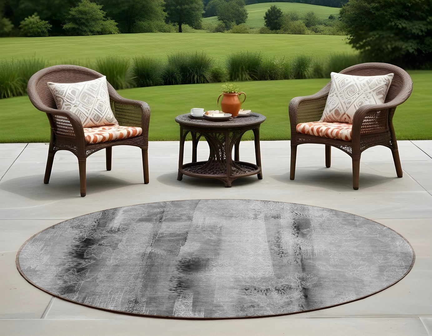 8 Round Gray Round Washable Non Skid Indoor Outdoor Area Rug