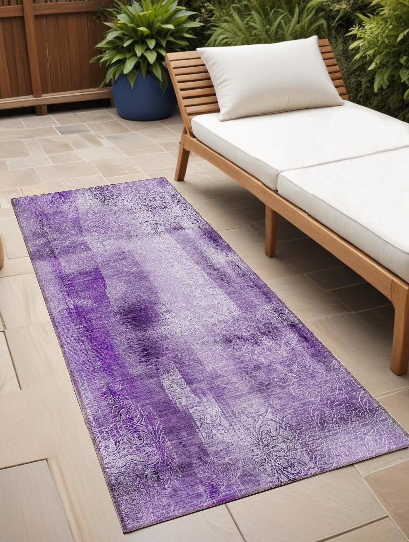 8 Runner Purple Washable Non Skid Indoor Outdoor Runner Rug