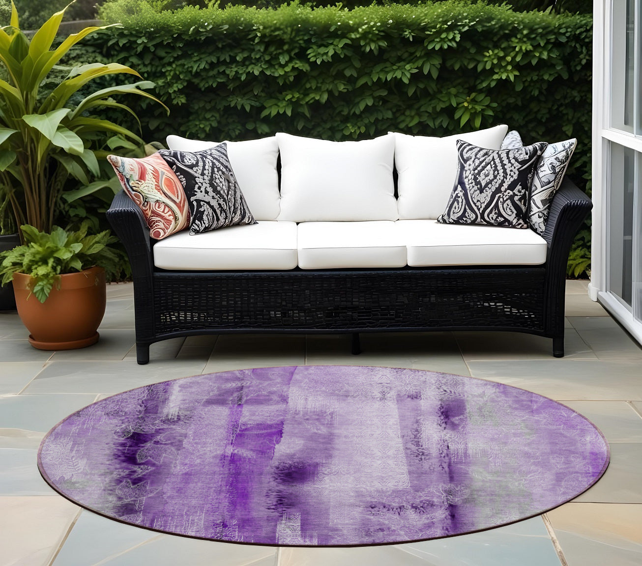 8 Round Purple Round Washable Non Skid Indoor Outdoor Area Rug