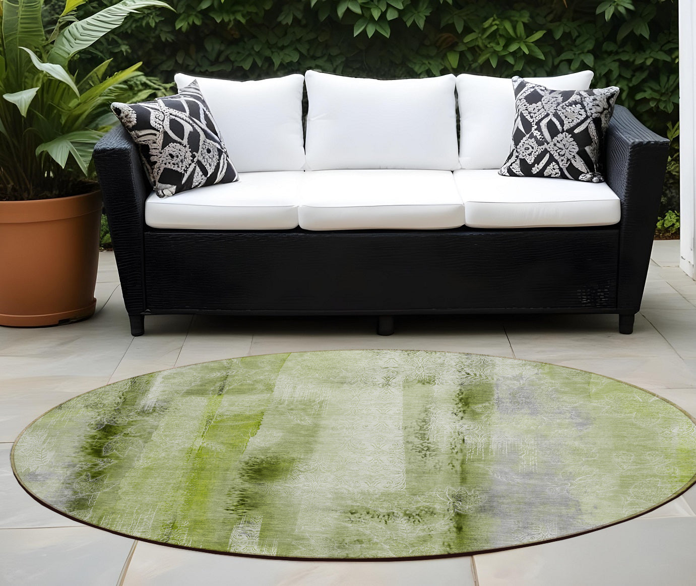 8 Round Sage Round Washable Non Skid Indoor Outdoor Area Rug