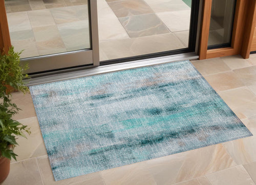 2 X 3 Teal Washable Non Skid Indoor Outdoor Area Rug