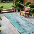 8 Runner Teal Washable Non Skid Indoor Outdoor Runner Rug