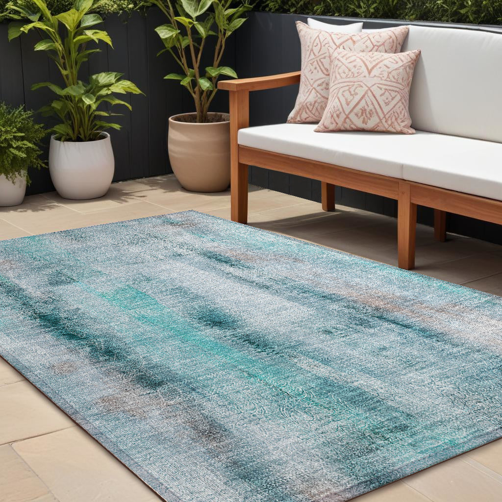 8 X 10 Teal Washable Non Skid Indoor Outdoor Area Rug