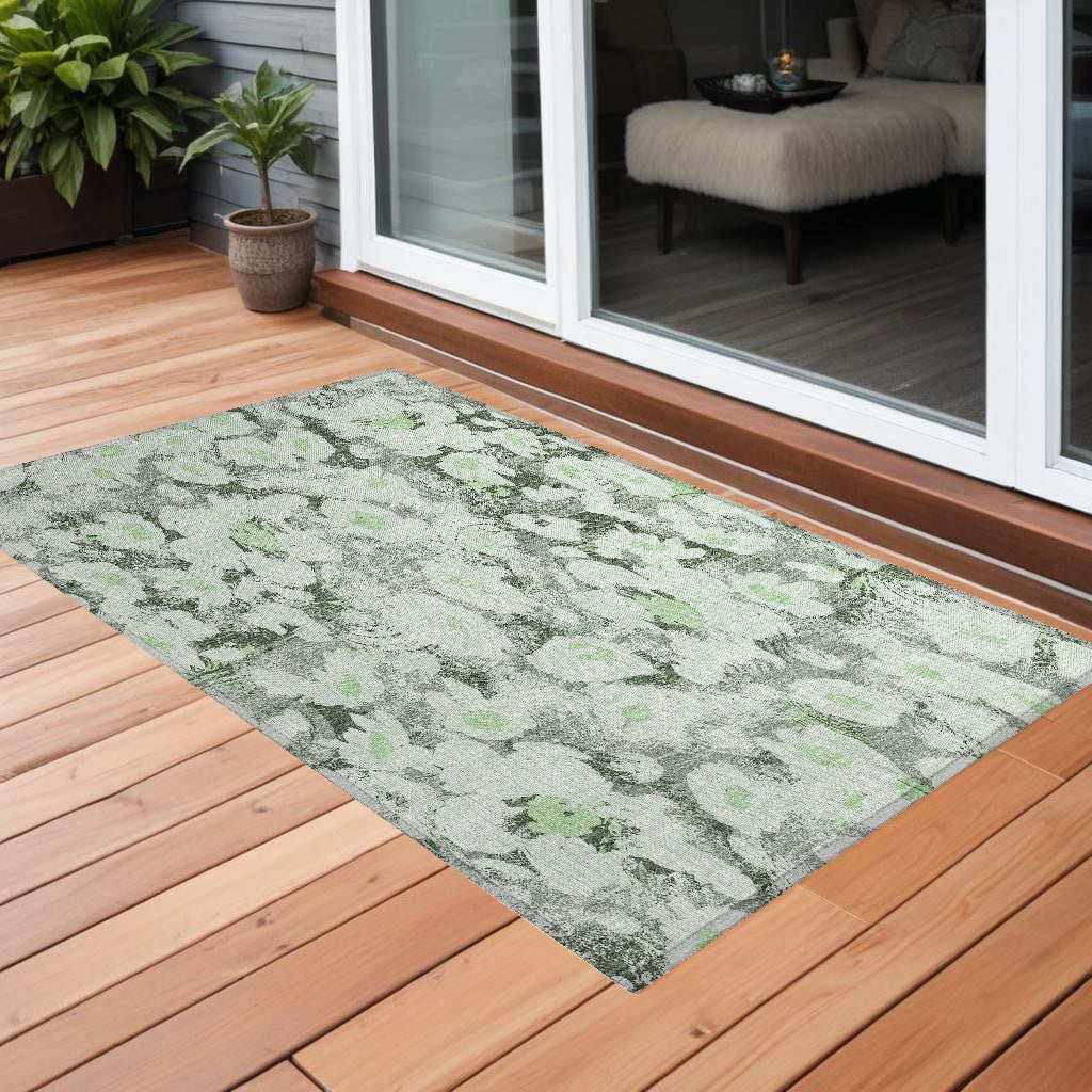 3 X 5 Artichoke Green Floral Washable Non Skid Indoor Outdoor Area Rug