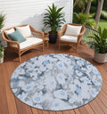 8 Round Denim Blue Round Floral Washable Non Skid Indoor Outdoor Area Rug