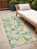 8 Runner Green Floral Washable Non Skid Indoor Outdoor Runner Rug