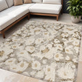 5 X 8 Khaki Floral Washable Non Skid Indoor Outdoor Area Rug