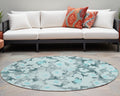 8 Round Teal Round Floral Washable Non Skid Indoor Outdoor Area Rug