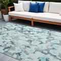 8 X 10 Teal Floral Washable Non Skid Indoor Outdoor Area Rug