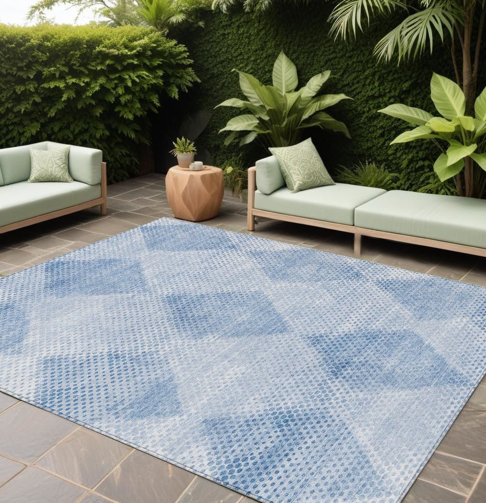 8 X 10 Blue Geometric Washable Non Skid Indoor Outdoor Area Rug