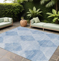 9 X 12 Blue Geometric Washable Non Skid Indoor Outdoor Area Rug