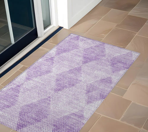 2 X 3 Lavender Geometric Washable Non Skid Indoor Outdoor Area Rug