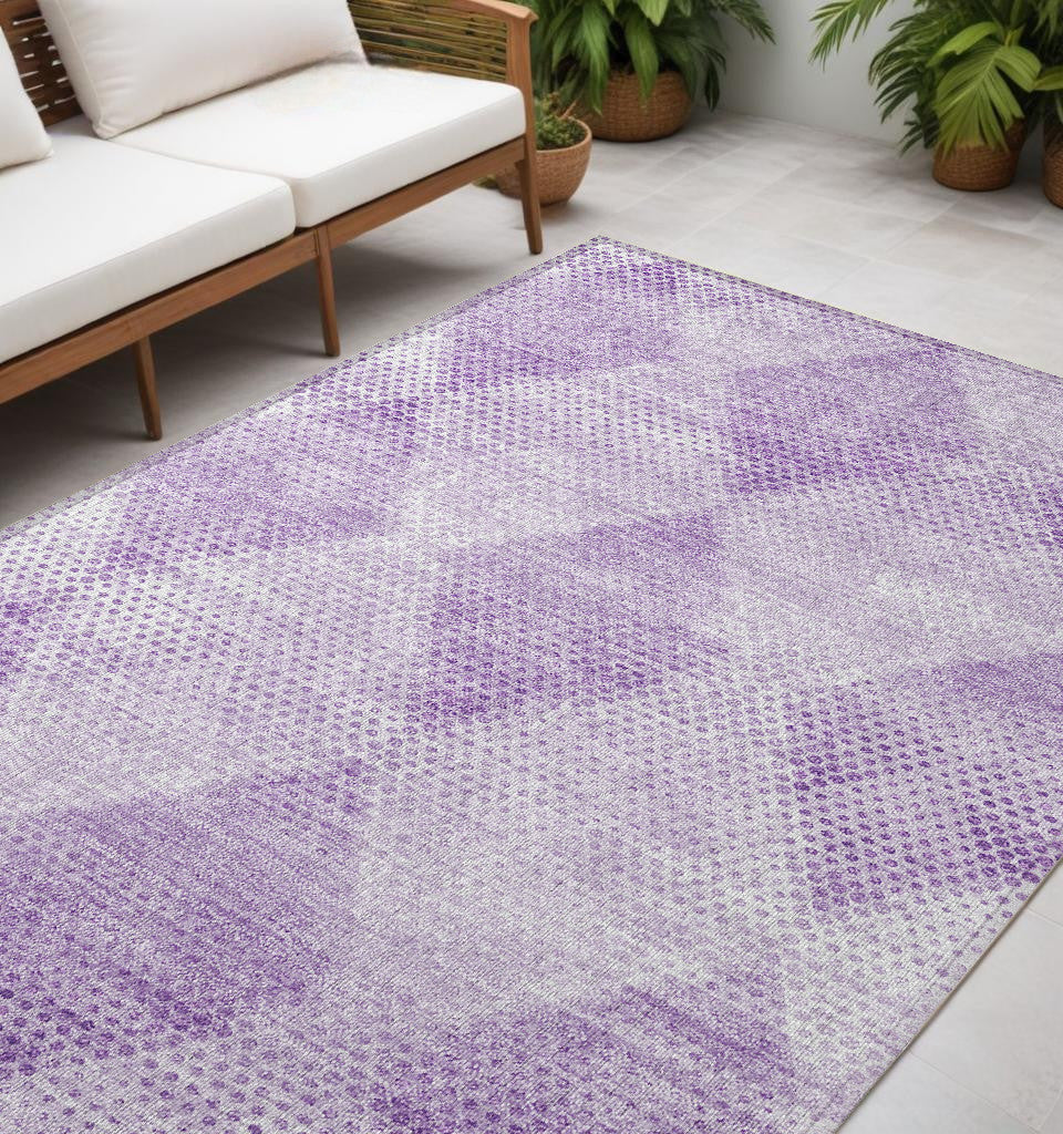 5 X 8 Lavender Geometric Washable Non Skid Indoor Outdoor Area Rug