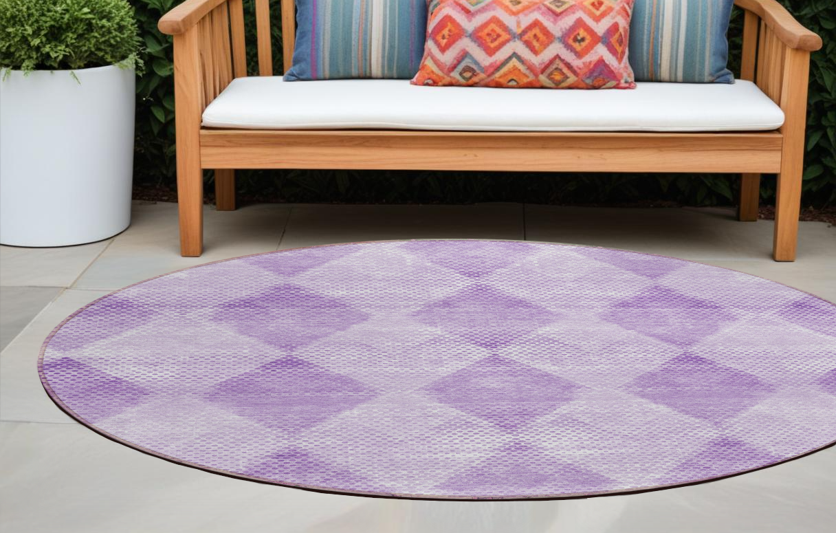 8 Round Lavender Round Geometric Washable Non Skid Indoor Outdoor Area Rug