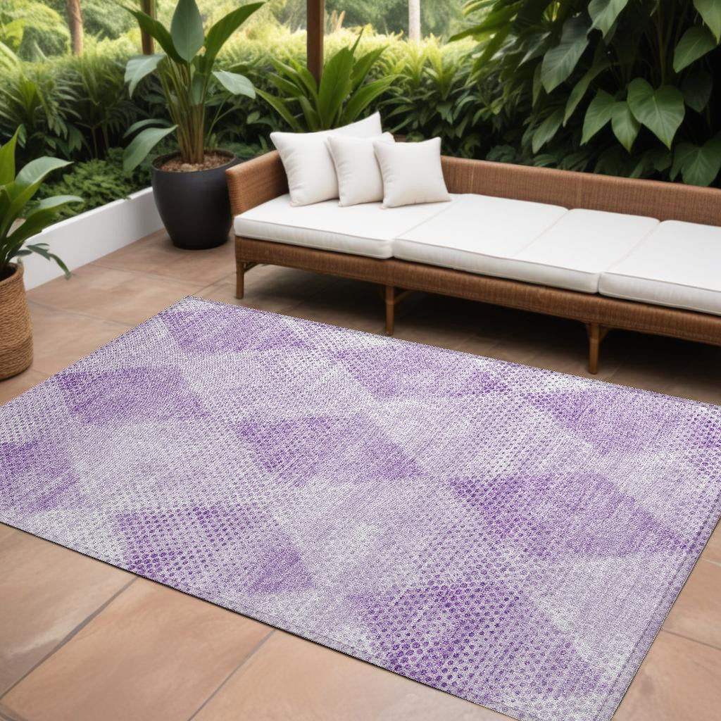 10 X 14 Lavender Geometric Washable Non Skid Indoor Outdoor Area Rug