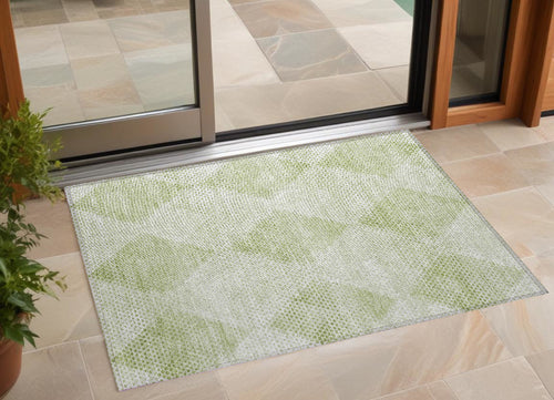 2 X 3 Mint Green Geometric Washable Non Skid Indoor Outdoor Area Rug