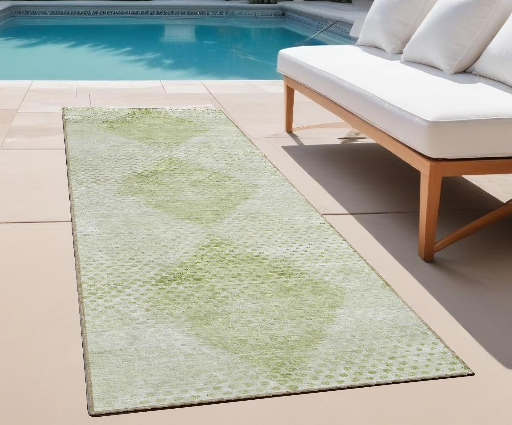8 Runner Mint Green Geometric Washable Non Skid Indoor Outdoor Runner Rug
