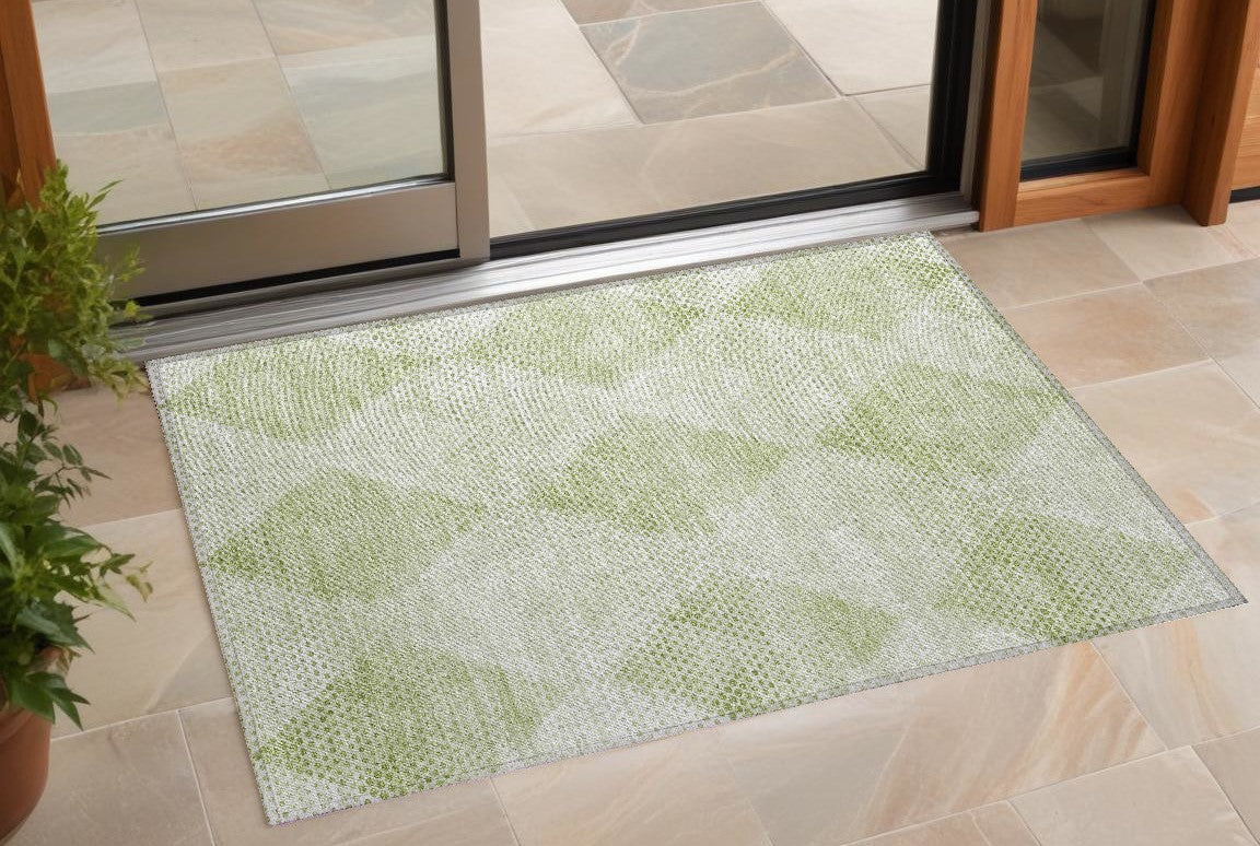 3 X 5 Mint Green Geometric Washable Non Skid Indoor Outdoor Area Rug