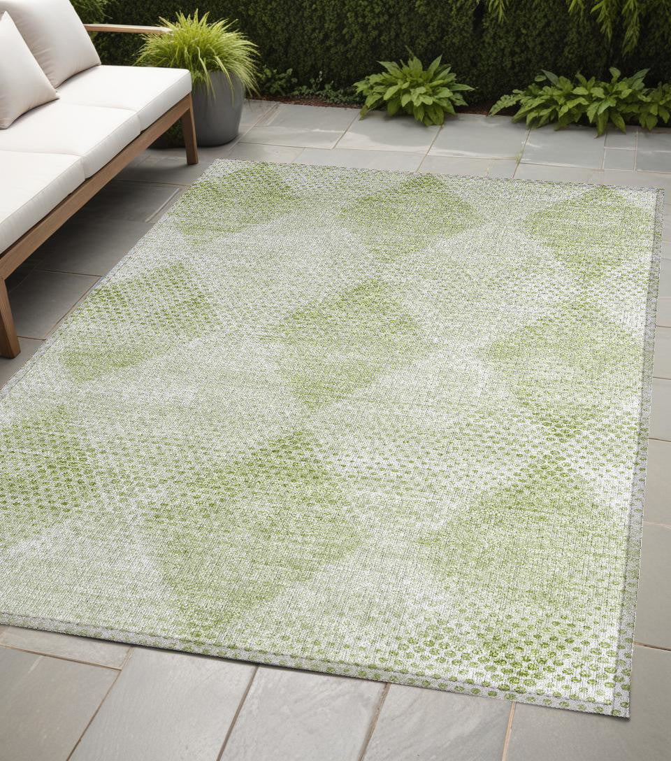 5 X 8 Mint Green Geometric Washable Non Skid Indoor Outdoor Area Rug