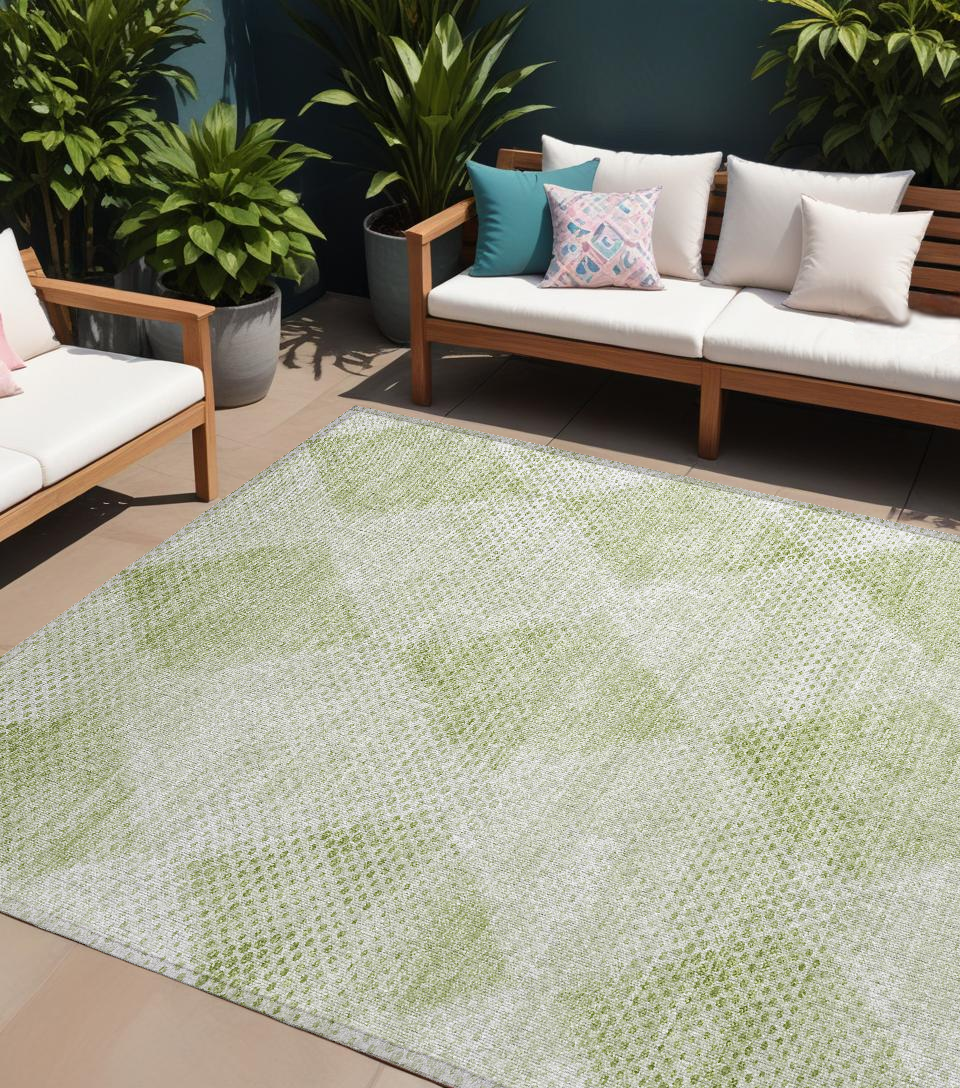 10 X 14 Mint Green Geometric Washable Non Skid Indoor Outdoor Area Rug