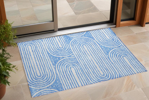 2 X 3 Blue and White Abstract Washable Non Skid Indoor Outdoor Area Rug