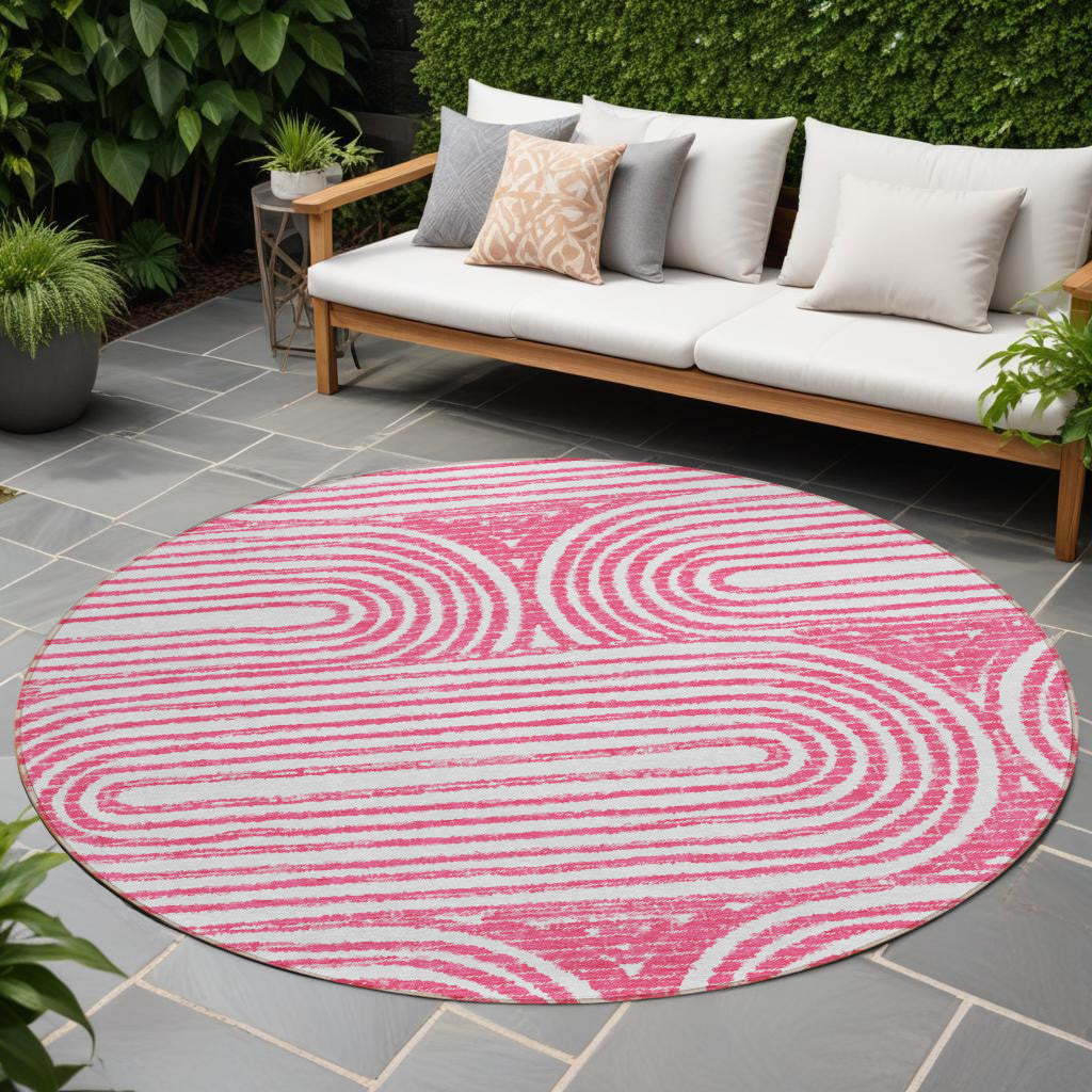 8 Round Blush Round Abstract Washable Non Skid Indoor Outdoor Area Rug