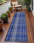 8 Runner Navy Blue Plaid Washable Non Skid Indoor Outdoor Runner Rug