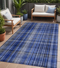 5 X 8 Navy Blue Plaid Washable Non Skid Indoor Outdoor Area Rug