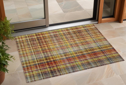 2 X 3 Orange Plaid Washable Non Skid Indoor Outdoor Area Rug