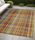 5 X 8 Orange Plaid Washable Non Skid Indoor Outdoor Area Rug