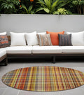 8 Round Orange Round Plaid Washable Non Skid Indoor Outdoor Area Rug