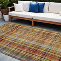 8 X 10 Orange Plaid Washable Non Skid Indoor Outdoor Area Rug