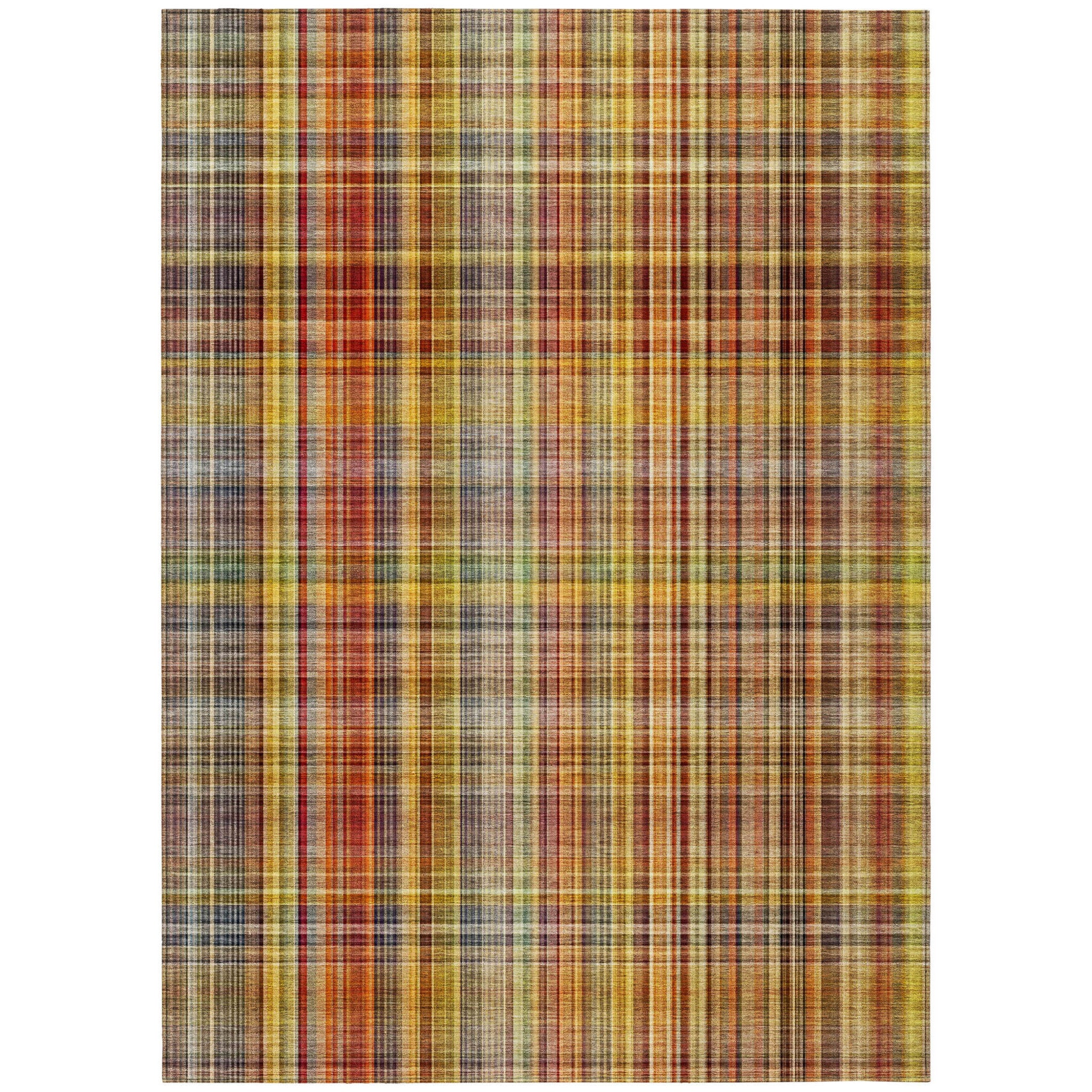 9 X 12 Orange Plaid Washable Non Skid Indoor Outdoor Area Rug