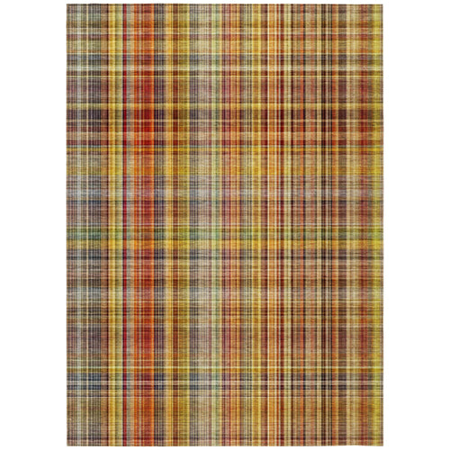 10 X 14 Orange Plaid Washable Non Skid Indoor Outdoor Area Rug