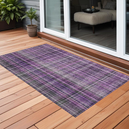 2 X 3 Purple Plaid Washable Non Skid Indoor Outdoor Area Rug