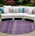 8 Round Purple Round Plaid Washable Non Skid Indoor Outdoor Area Rug