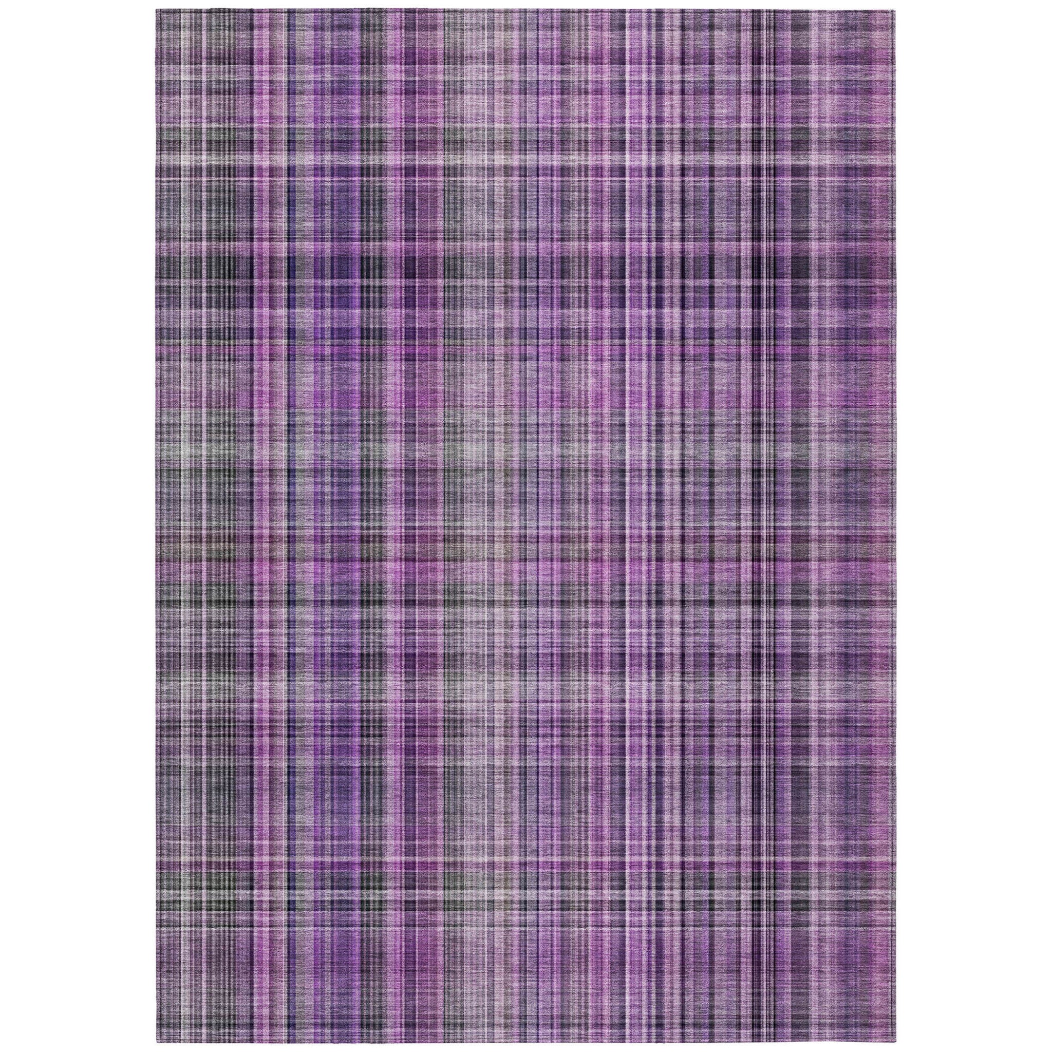 10 X 14 Purple Plaid Washable Non Skid Indoor Outdoor Area Rug